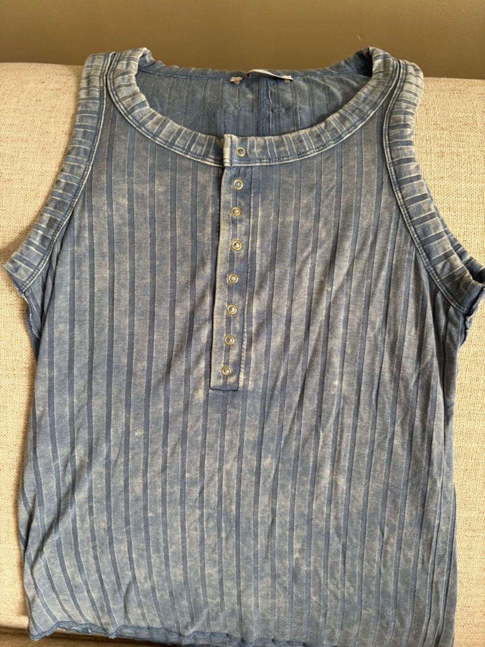 Zenana Outfitters Washed Blue Ribbed Henley Tank